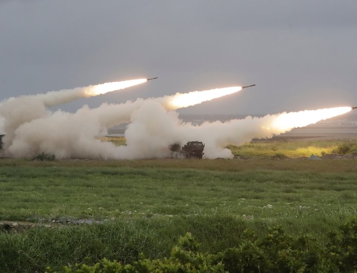 Taiwan fires rockets in China's direction from a US-supplied mobile launching system in drill