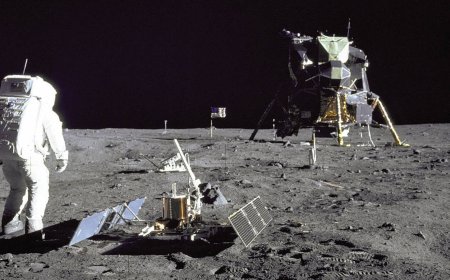 Far above the Earth, NASA's Apollo lunar lander put astronauts on the moon