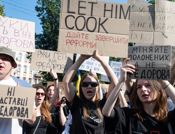 Protesters rally in Kyiv as Zelenskyy moves to oust Ukraine's defense minister