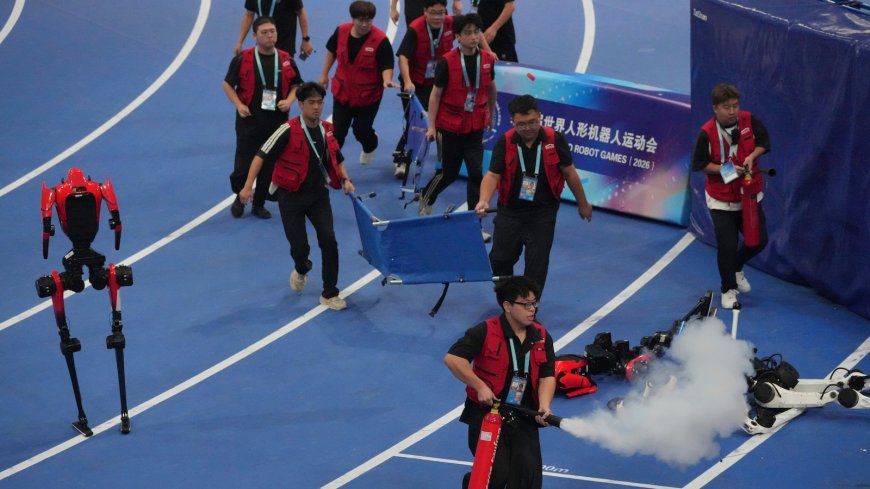 A robot sprinter shatters a 100-meter record again as sparks fly at China’s robot competition