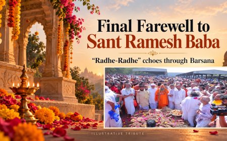 Devotees Bid Farewell to Sant Ramesh Baba as “Radhe-Radhe” Chants Echo Through Barsana
