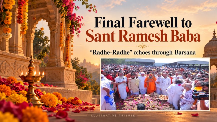 Devotees Bid Farewell to Sant Ramesh Baba as “Radhe-Radhe” Chants Echo Through Barsana
